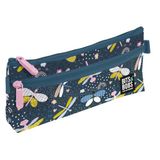 Grafoplás Vlakke etui voor school, collectie Dragon Fly, Bits & Bobs pop-up design, 2 vakken, 23 x 10 cm, vakken met ritssluiting, gemakkelijk te openen handgrepen, schoolmateriaal, Blauw, 23x10x4cm