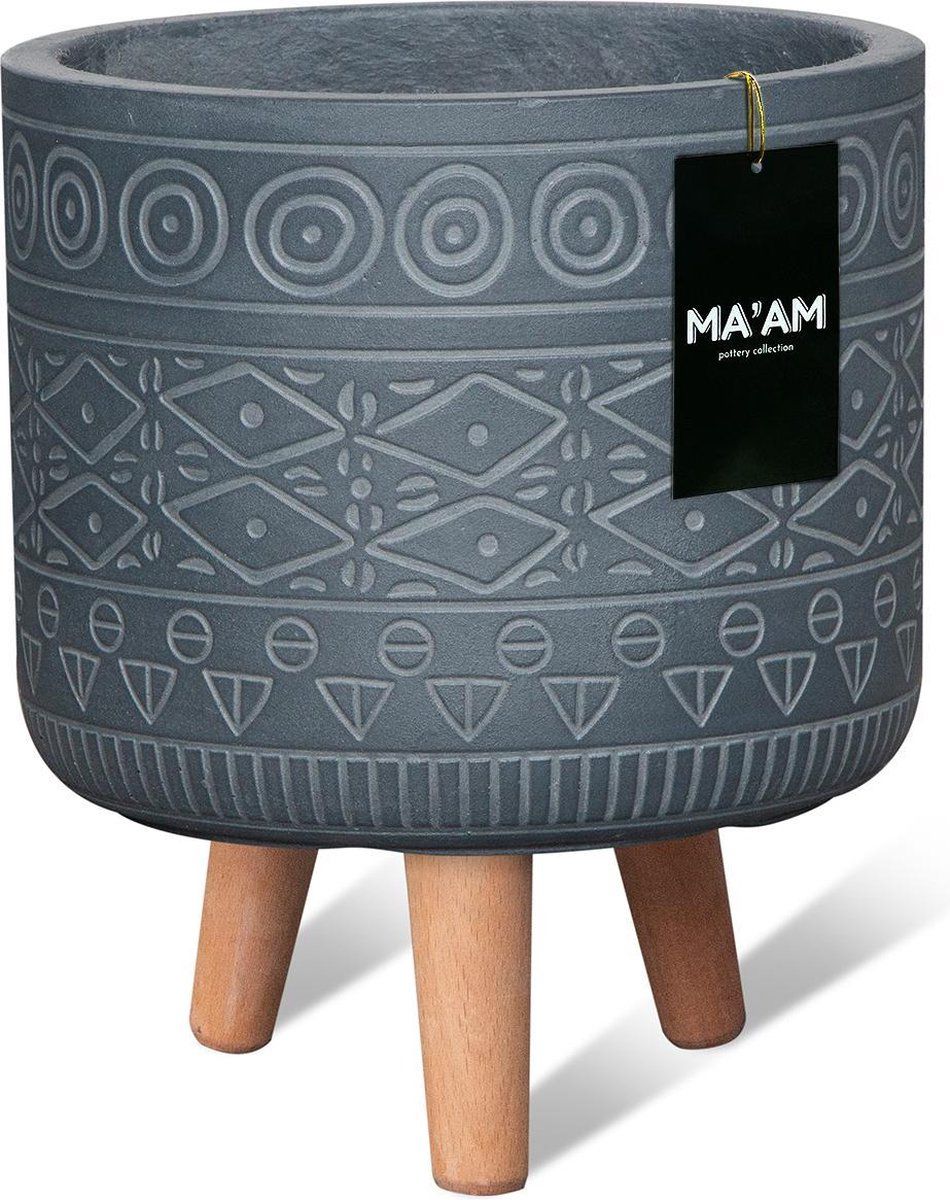 MA'AM Fay Bloempot Op Poten - 27x22 (H32 Op Poten) - Grijs - Marokkaans - Hip/Trendy