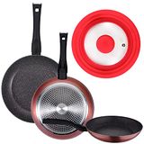 Verpakking met 3 pannen Ø 20/24 en 28 cm + universeel deksel (16,18,20 cm), rood