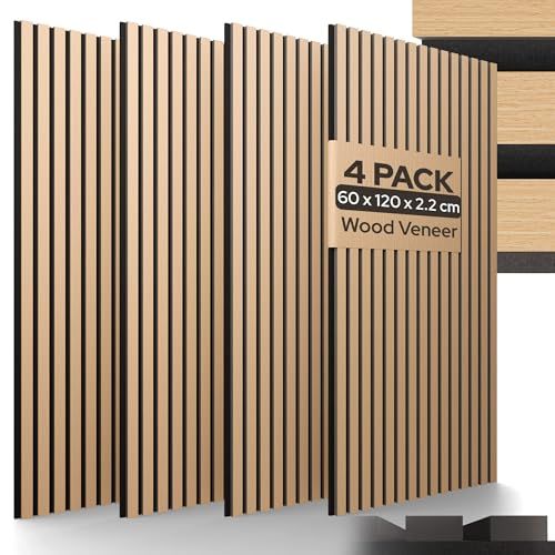 Arebos Akoestische Panelen 120×60 cm | Houtlook Lamellenwand voor Muur en Plafond | Hoog Geluidsabsorberend Wandpaneel | Eenvoudige Montage & Op Maat Snijdbaar | Set van 5