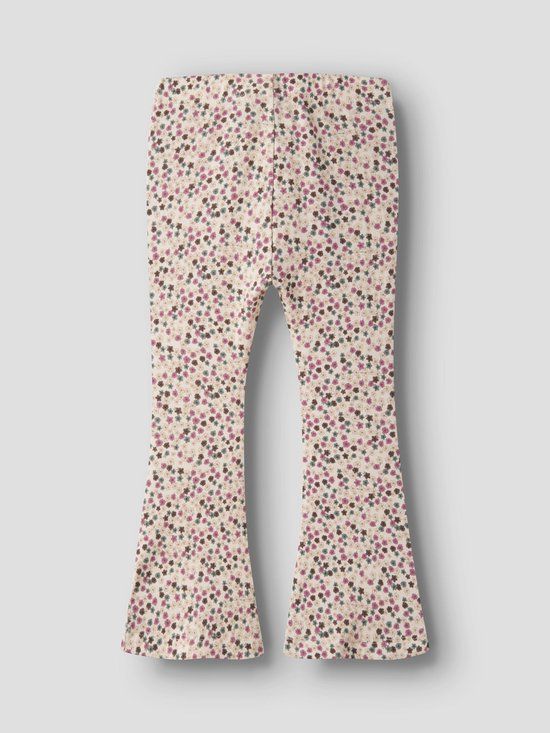 NAME IT - NMFLIANNA FLARED LEGGING - Meisjes - Leggings - Maat 116 - Gebloemd - Katoen/Modal/Elastaan - Antique White