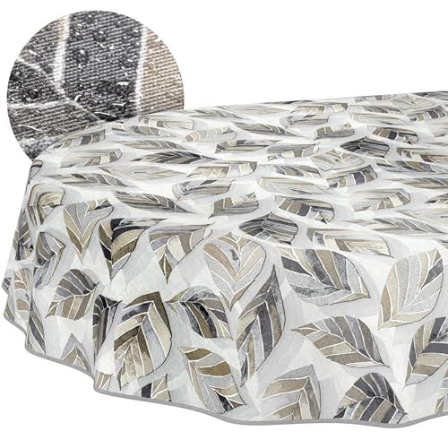 ANRO Tafelkleed Bladeren Grijs Ovaal 200x140cm