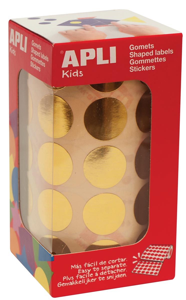 Apli Kids stickers op rol cirkel diameter 20 mm 1770 stuks metallic goud