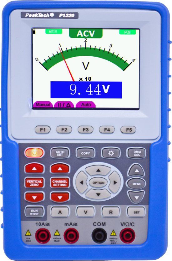 PeakTech 1220 Handheld Oscilloscoop met digitale multimeter - 20 MHz / 1 CH / 100 MS/s
