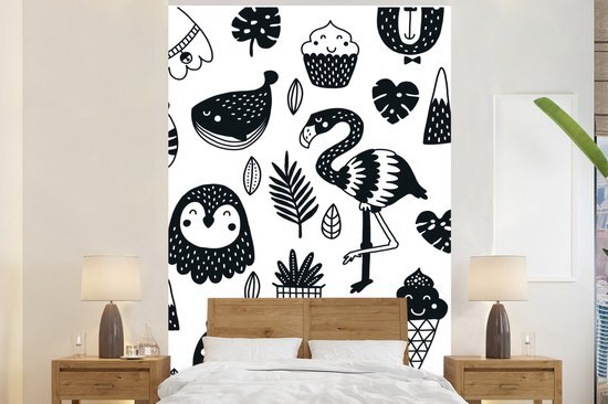 Nr1Wallpaper Behang - Fotobehang Kinderillustratie van een patroon met figuren - Breedte 155 cm x hoogte 240 cm