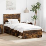 vidaXL Bedframe Gerookt eikenhout 90 x 200 cm Massief grenenhout
