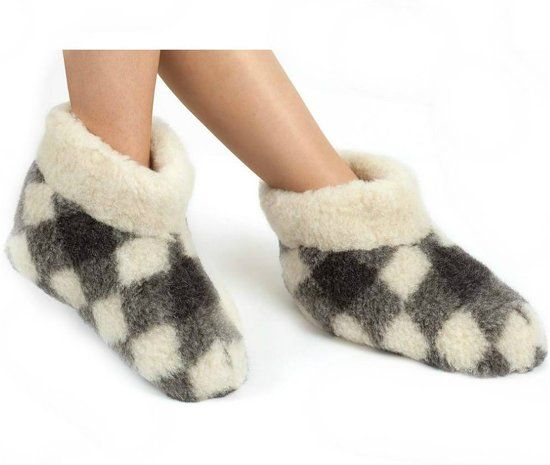 woolwarmers Hoog zwart/wit geblokt - 40