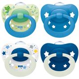 NUK Signature Tétines pour bébé | 6-18 mois | Apaise 95 % des bébés | Sucettes en silicone en forme de cœur | Brille dans le noir | Étoiles | Lot de 4