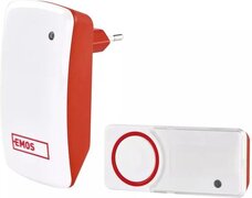 Emos P5750 Deurbel zonder batterijen, draadloze bel, set met 150 m bereik en 10 melodieën, 5 niveaus volume tot 110 dB/Visuele weergave/zelflerende koppeling/kleur, 230 V, rood/wit