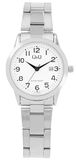 Q&Q C31A-001PY - Horloge - Analoog - Dames - Vrouwen - stalen band - Rond - Metaal - Cijfers - Datumaanduiding - Zilverkleurig - Wit - 3 ATM
