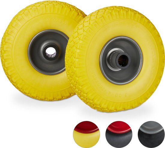 Relaxdays Steekwagenwiel - Set van 2 Stuks - Stalen Velg - Anti Lek - 150 kg - Geel-grijs