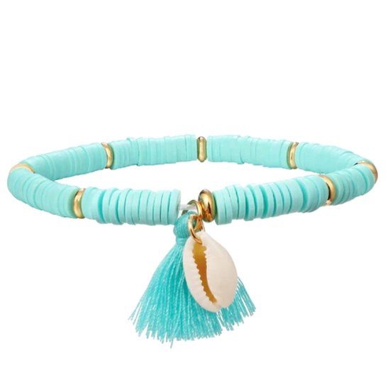 Deja Jewels Lookinggoodtoday Enkelband Platte Kralen Schelp & Kwastje - Turquoise