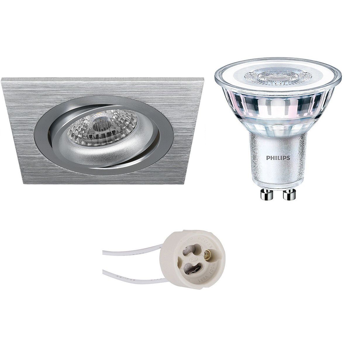 BES LED LED Spot Set - Pragmi Borny Pro - GU10 - Vierkant - Mat Zilver - Kantelbaar - Philips CorePro 840 - 3.5W - 4000K