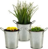 Arte r Plantenpot/bloempot emmer - 3x - zink - zilver - D12 x H16 cm