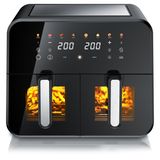 Arendo Umluftfritteuse mit Doppelkorb, 11 Liter, Heißluftfritteuse mit 2 nebeneinanderliegenden Körben, 2600 W, 8 Programme, Sichtfenster mit Innenbeleuchtung, Vibrationserinnerung, 80 bis 200 °C, 2 x 5,5 Liter
