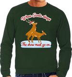 Bellatio Decorations Foute Kersttrui sweater - seksende rendieren - when Santa sleeps the show must go on - groen - voor heren XL