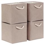 Omgoods - Set de 4 boîtes de rangement pliables en toile (khaki clair, 25x25cm)