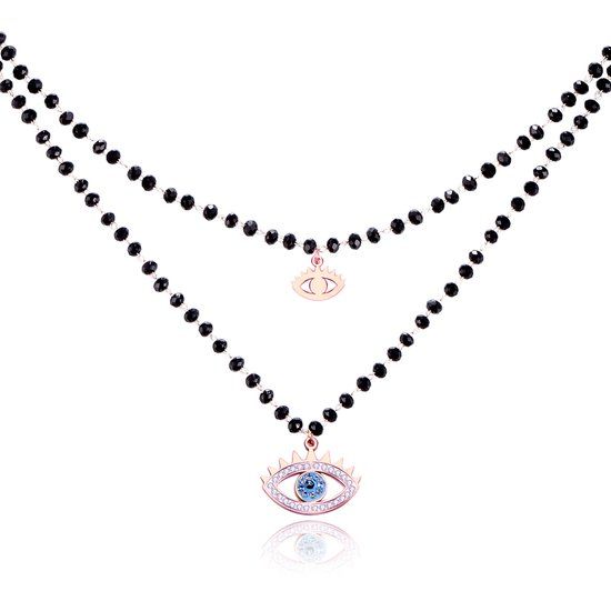 Cilla Jewels Lookinggoodtoday Dubbel Laags Ketting Kristal Kralen - Blue Eye Rosegoudkleurig
