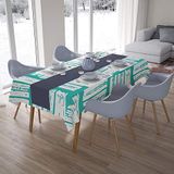 Bonamaison Tafelkleed, Anti-Mold, Sneldrogend, Waterdicht, 100% Polyester Tafellaken, Turkoois, wit, 140 x 200 Cm