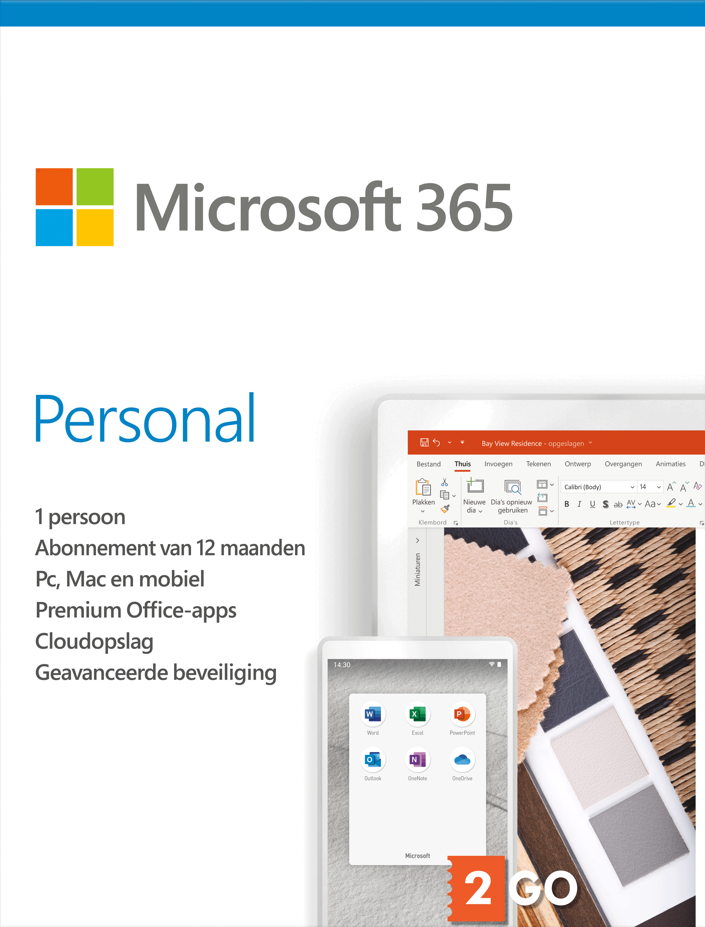 Microsoft 365 Personal 1 PC or Mac License / 12-Month Subscription / Product Key Code, Office Applications, Full Version, Retail Box,