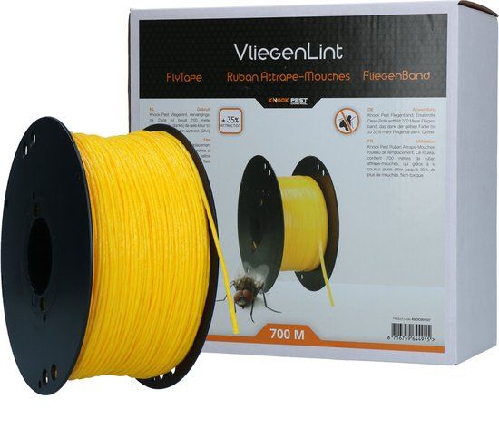 knock off Knock Pest Vliegenlint – 700 Meter – Vliegenbestrijding – Vliegenvanger Plakstrip - Gifvrij – Met Kleefstof en Lokmiddel – Geel – Langdurige Bescherming – Effectief – Veilig voor Huisdieren en Kinderen