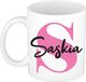 Bellatio Decorations Naam mok Saskia - roze - wit - keramiek - 300 ml - cadeau beker