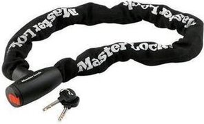 Masterlock Ketting van gehard staal van 1 m lang x 10 mm met gentegreerd slot met sleutels; zwart