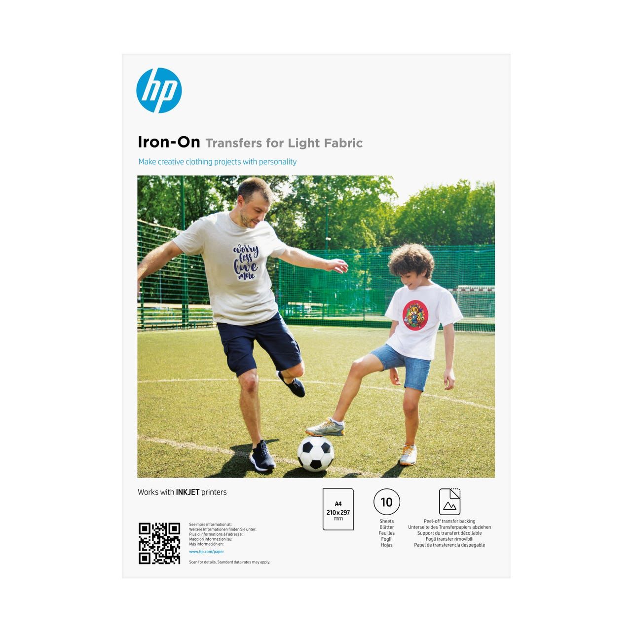 HP Iron-On Transfers voor lichte stoffen, A4 (210 x 297 mm), 10 vellen