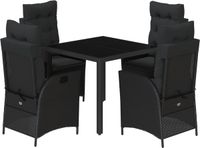vidaXL 5-delige Tuinset met Kussens, Zwart, Polyrotan