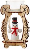 HGD Sneeuwpop en winter kinderkandelaar, hout, rood/geel, 10 x 10 x 12 cm