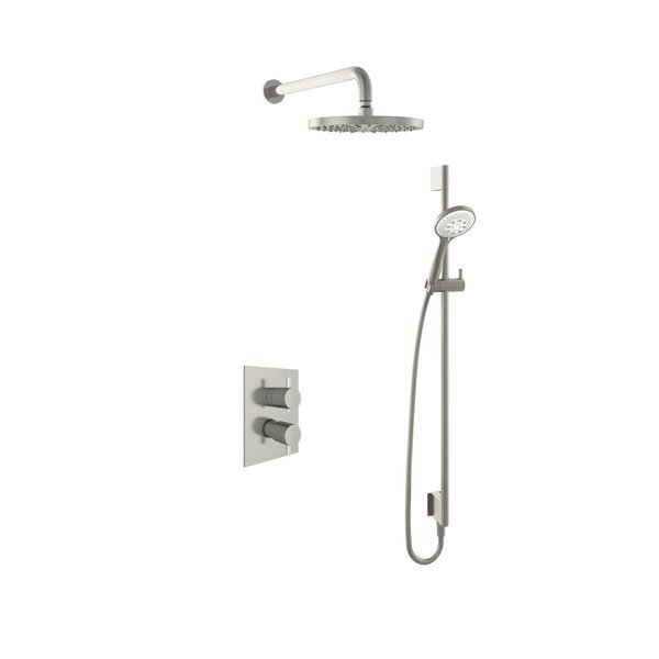 hotbath IBS2A Get Together thermostatische douche inbouwset inclusief 2-wegs omstel met 3 standen handdouche met 25cm ronde hoofddouche met 90cm glijstang inclusief geintegreerde uitlaat Nikkel Geborsteld IBS2AGN147