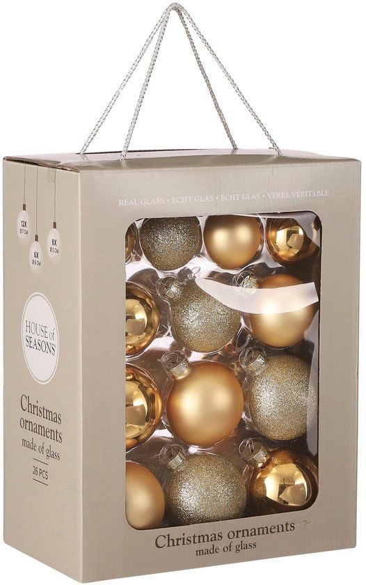 Mica Decorations Kerstballen Set - 26 Stuks - Ø7 cm - Glas - Goud