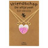 Pax Amare Bixorp VOF BFF Ketting voor 2 'Vriendschap die altijd past' - Roze Glitter Hartje - Vriendschapsketting op Cadeau Kaartje - 45cm + 5cm verstelbaar - Goudkleurig - Best Friends Hanger - Pax Amare