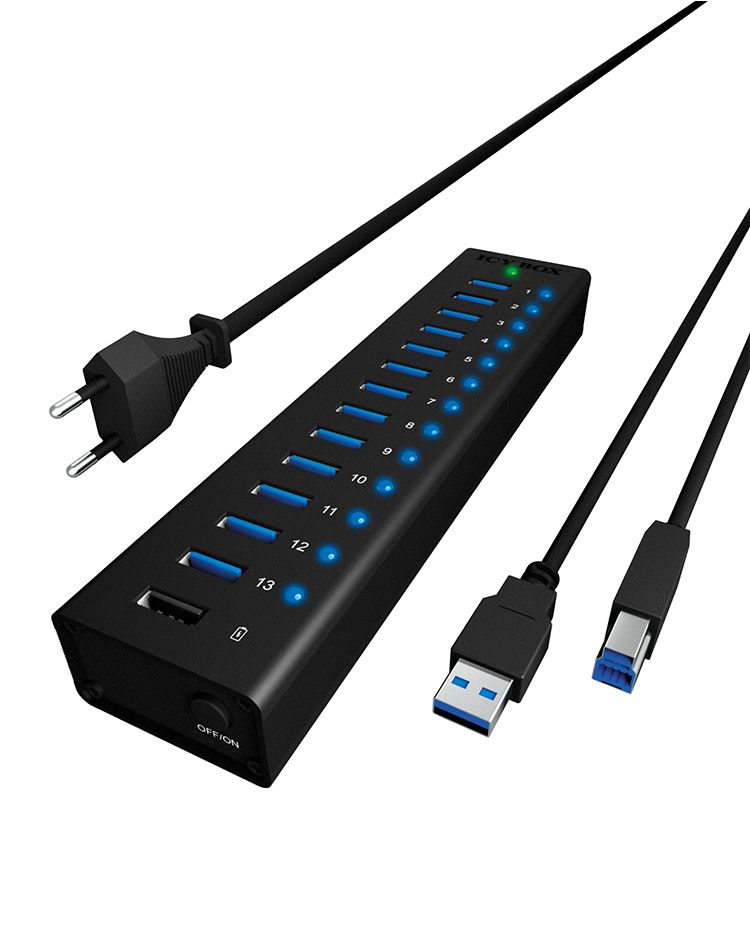 ICY BOX IB-AC6113 - 14-Port USB 3.2 Gen 1 (3.1 Gen 1) Hub - Black