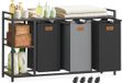 Vasagle Panier à linge à 3 compartiments, 150 L, Trieur de linge, Chariot à linge roulant avec étagères, Doublures amovibles, 6 étiquettes, Marron châtaigne, Noir encre et Gris pigeon