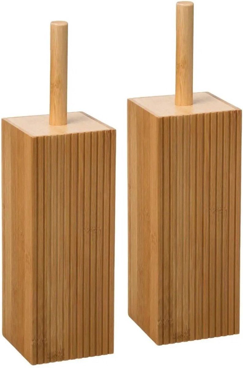 5five 2x WC-/toiletborstel met houder rechthoekig bamboe 37 cm - bruin