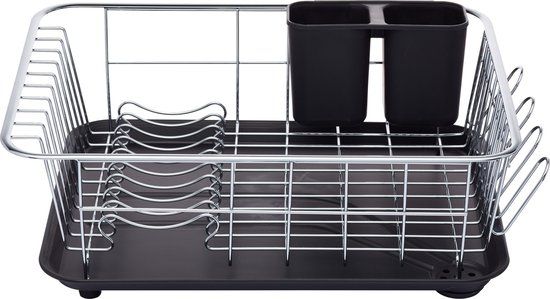 KitchenCraft Deluxe Afwasrek met Lekbak - Verchroomd 42 cm x 30.5 cm x 15.5 cm