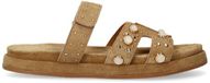 Manfield - Dames - Cognac suède slippers met bandje - Maat 42