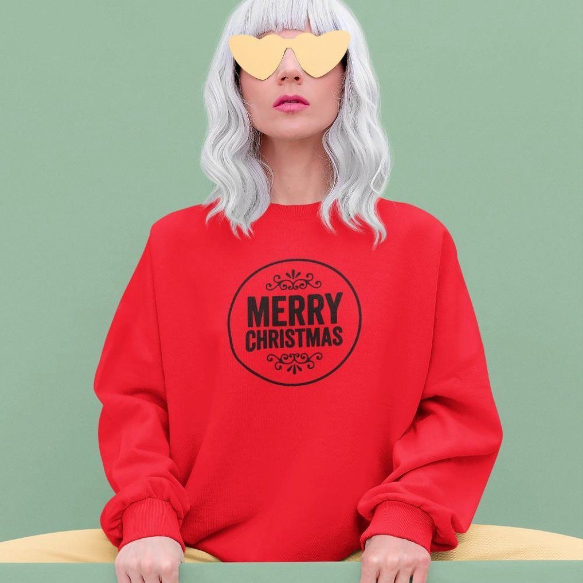 B&C Collection Rode Kersttrui Merry Christmas Black Maat M