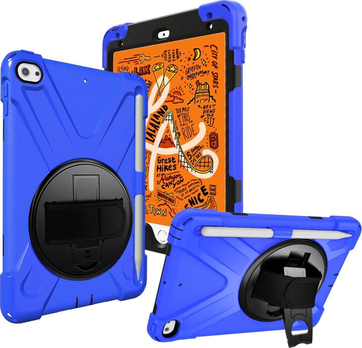Case2go Case met hand strap iPad 9.7 2018 Zwart met Blauw