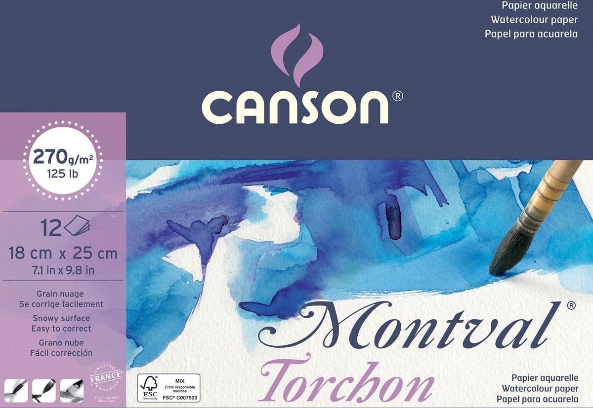 Montval aquarelpapier - wit - grove korrel - 270 g/m² - 18 x 25 cm - blok met 12 vellen