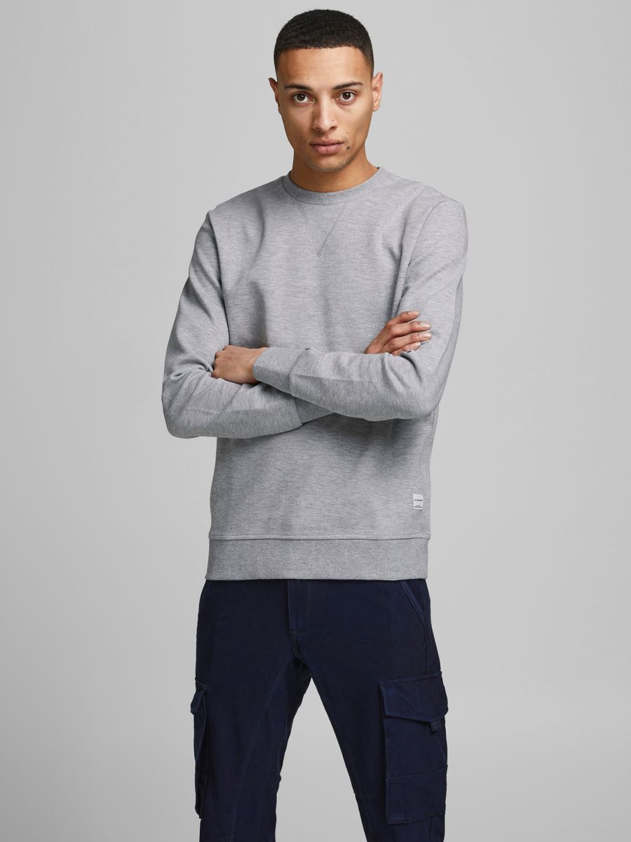 JACK & JONES ESSENTIALS sweater JJEBASIC lichtgrijs melange L