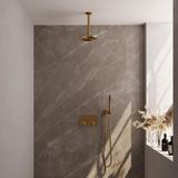 Brauer Gold Carving Thermostatische Regendoucheset Inbouw - Hoofddouche 20 cm - Met Drukknoppen - Handdouche Staaf - Doucheslang - Wandaansluitbocht - Geborsteld Goud