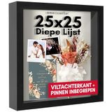 Americanflat 25x25 Box Lijst met Kunststofglas - Silhouette Collectie - Robuuste Fotolijst voor Tafel en Muur Weergave - Zwart met Zachte Vilt Achtergrond