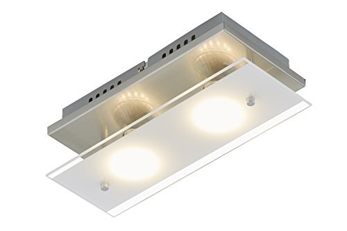 Briloner Leuchten Plafondlamp, plafondlamp, plafondspot, 2 x LED GU10, 3 Watt, 250 lumen, glas gesatineerd met heldere rand, hoekig, mat nikkel, metaal, 3 W, 27 x 12 x 9 cm