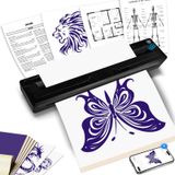 Imprimante thermique Tattoo printer Stencil printer - Bluetooth - Avec 10 feuilles de pochoir et papier thermique A4 - Noir - Pour artistes et débutants