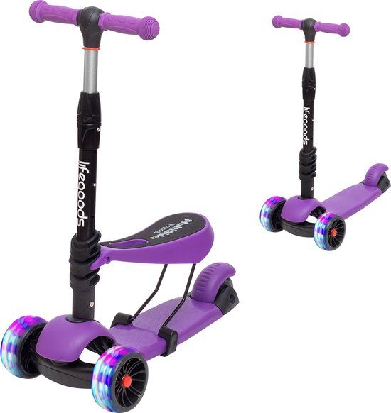 LifeGoods MultiRider Kinderstep - Paars - 3-5 Jaar - Lichtgevende Wielen