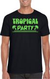 Bellatio Decorations Tropical party T-shirt heren - met glitters - zwart/groen - carnaval/themafeest XS