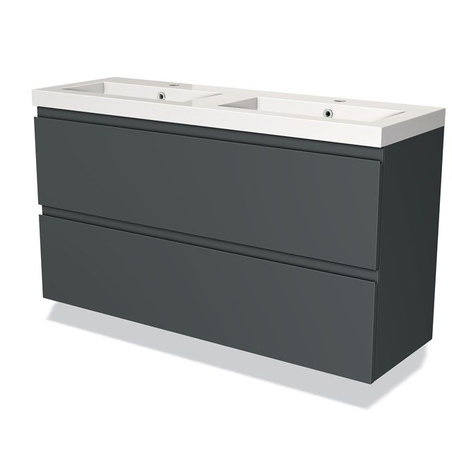 Maxaro Badkamermeubel 120cm Modulo Slim Donkergrijs 2 Lades Greeploos Mineraalmarmer