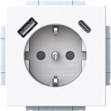 Busch-Jaeger Future Linear Wandcontactdoos kinderveilig + 2x USB-Lader Studiowit